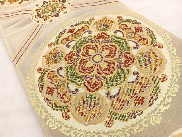 平和屋着物◎六通柄袋帯 唐織 花丸文 金糸 正絹 逸品 BAAQ9845cm