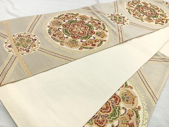 平和屋着物◎六通柄袋帯 唐織 花丸文 金糸 正絹 逸品 BAAQ9845cm