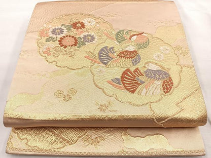 平和屋着物◎六通柄袋帯 唐織 雪輪鴛鴦花文 金糸 正絹 逸品 BAAQ9847cm