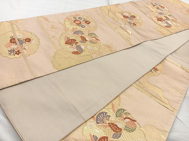 平和屋着物◎六通柄袋帯 唐織 雪輪鴛鴦花文 金糸 正絹 逸品 BAAQ9847cm
