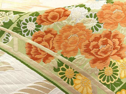 平和屋着物◎六通柄袋帯　唐織　渡橋花文　金銀糸　正絹　逸品　BAAQ9849cm
