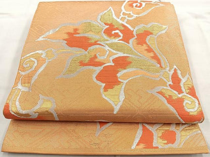 平和屋着物◎六通柄袋帯 唐織 草花文 金銀糸 正絹 逸品 BAAQ9851cm
