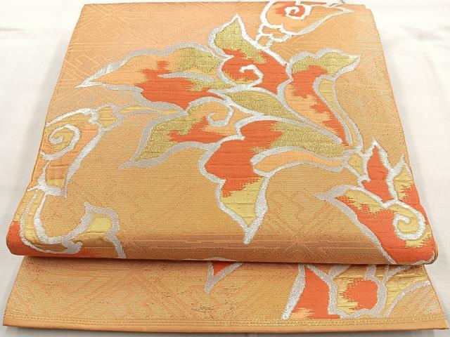 平和屋着物◎六通柄袋帯 唐織 草花文 金銀糸 正絹 逸品 BAAQ9851cm