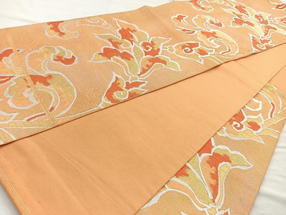 平和屋着物◎六通柄袋帯 唐織 草花文 金銀糸 正絹 逸品 BAAQ9851cm