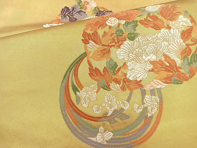 平和屋着物◎六通柄袋帯 唐織 花丸文 正絹 逸品 BAAQ9865cm