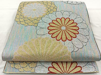 平和屋着物◎六通柄袋帯 舞花文 黒地 金銀糸 正絹 逸品 BAAQ9909cm