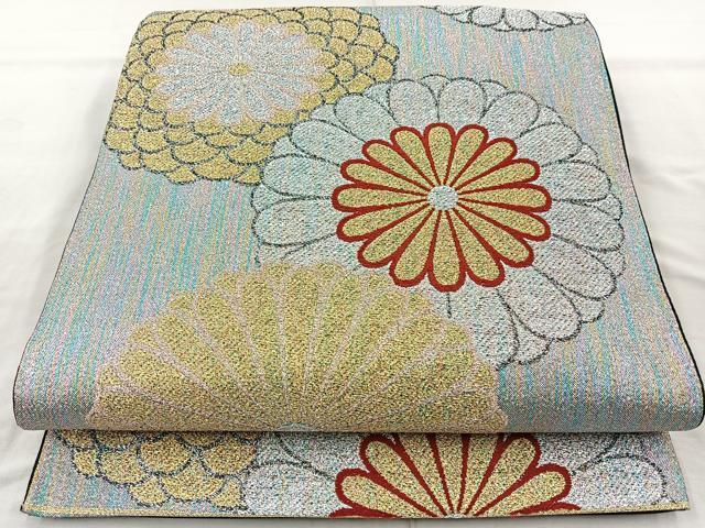 平和屋着物◎六通柄袋帯 舞花文 黒地 金銀糸 正絹 逸品 BAAQ9909cm