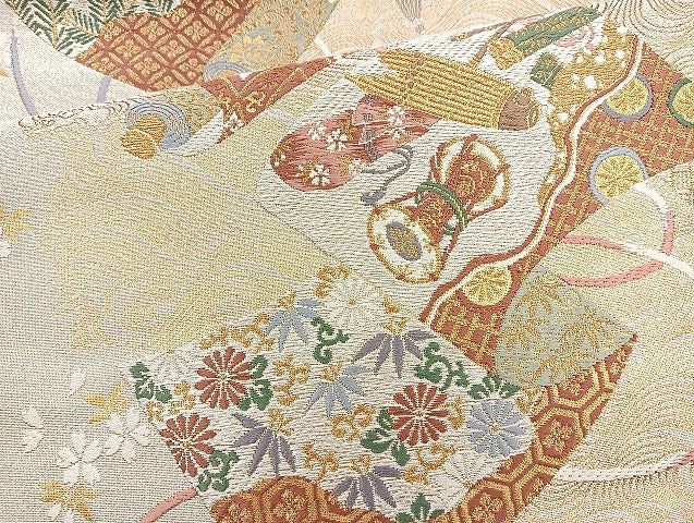 平和屋着物◎六通柄袋帯 唐織 朱雀つづれ 金糸 正絹 逸品 BAAQ9911cm