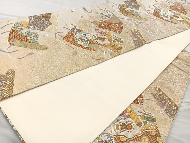 平和屋着物◎六通柄袋帯 唐織 朱雀つづれ 金糸 正絹 逸品 BAAQ9911cm
