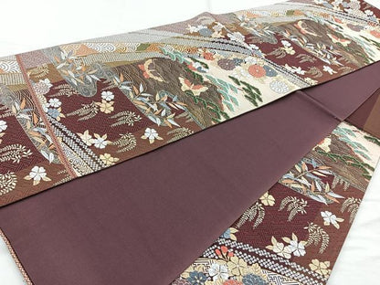 平和屋着物◎六通柄袋帯 唐織 浜松花蝶文 金糸 正絹 逸品 BAAQ9928cm