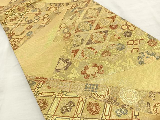 平和屋着物◎佐賀錦 六通柄袋帯 吉祥花文 金糸 正絹 逸品 BAAQ9950cm