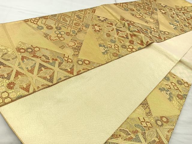 平和屋着物◎佐賀錦 六通柄袋帯 吉祥花文 金糸 正絹 逸品 BAAQ9950cm