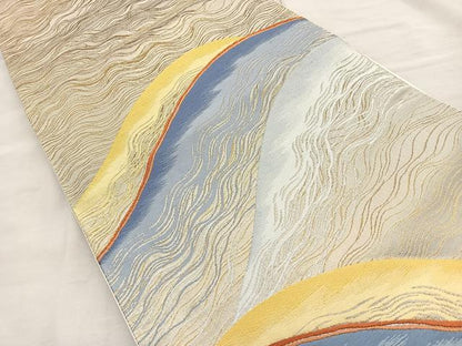 平和屋着物◎六通柄袋帯 重ね山文 金糸 正絹 逸品 BAAQ9969cm
