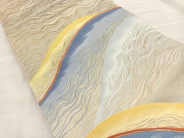 平和屋着物◎六通柄袋帯 重ね山文 金糸 正絹 逸品 BAAQ9969cm