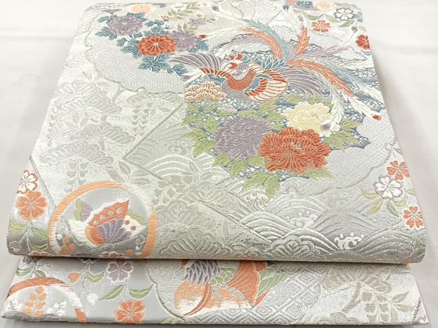 平和屋着物◎六通柄袋帯 唐織 プラチナ箔 桃山雪輪文 正絹 逸品 BAAQ9978cm
