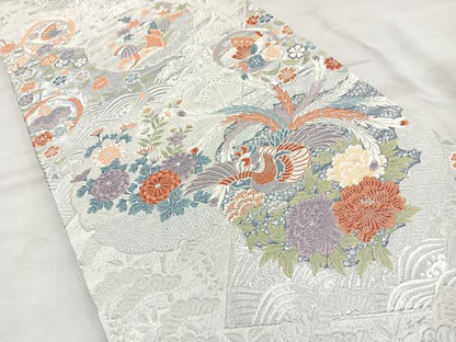 平和屋着物◎六通柄袋帯 唐織 プラチナ箔 桃山雪輪文 正絹 逸品 BAAQ9978cm