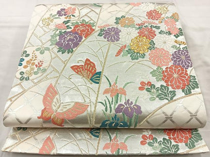 平和屋着物◎六通柄袋帯 唐織 花蝶文 金銀糸 正絹 逸品 BAAQ9989cm