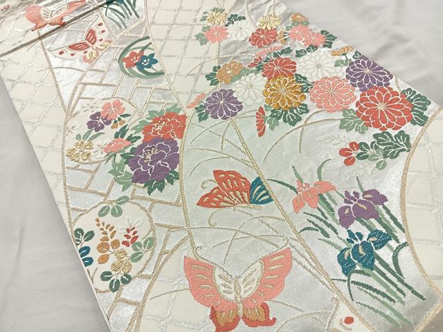 平和屋着物◎六通柄袋帯 唐織 花蝶文 金銀糸 正絹 逸品 BAAQ9989cm