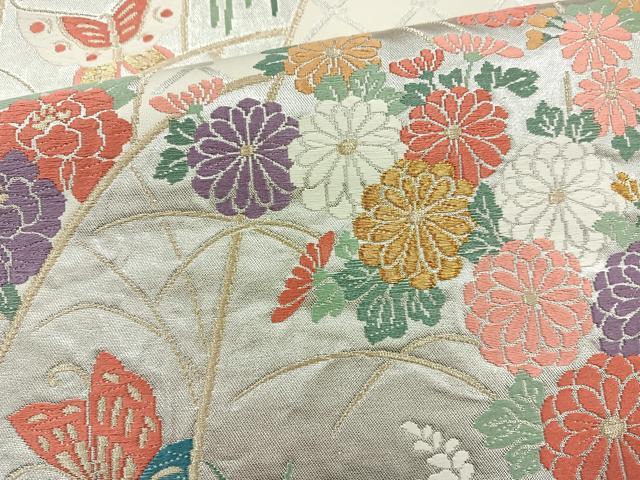 平和屋着物◎六通柄袋帯 唐織 花蝶文 金銀糸 正絹 逸品 BAAQ9989cm
