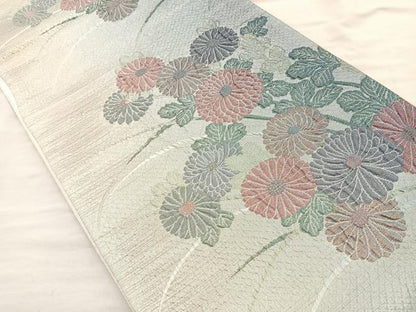 平和屋着物◎六通柄袋帯 ふくれ織 草花文 うるし箔 正絹 逸品 BAAQ9993cm