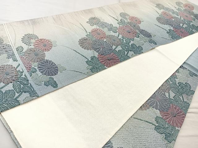 平和屋着物◎六通柄袋帯 ふくれ織 草花文 うるし箔 正絹 逸品 BAAQ9993cm