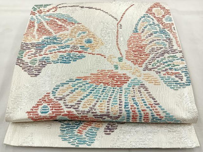平和屋着物◎六通柄袋帯 舞蝶文 金銀糸 正絹 逸品 BAAQ9994cm
