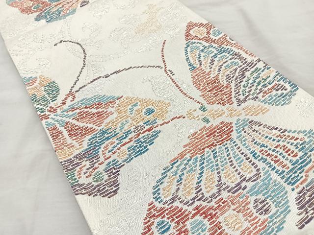 平和屋着物◎六通柄袋帯 舞蝶文 金銀糸 正絹 逸品 BAAQ9994cm