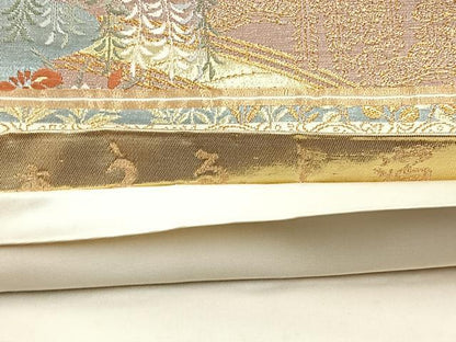 平和屋着物◎六通柄袋帯 唐織 扇面花文 本うるし箔 正絹 逸品 BAAQ9996cm