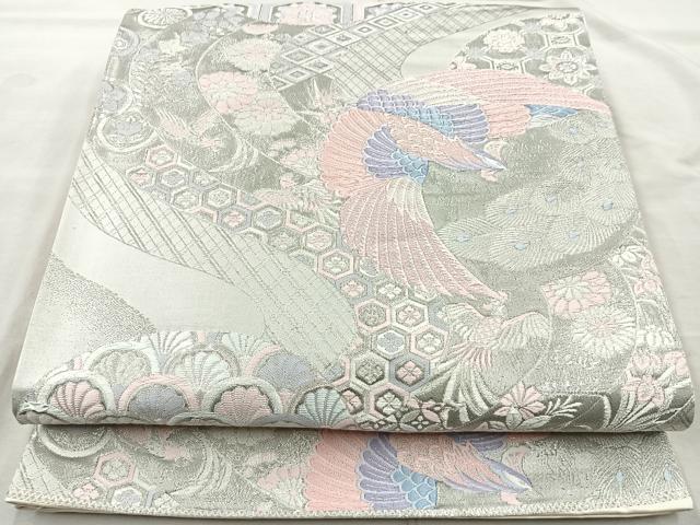 平和屋着物◎六通柄袋帯 唐織 花鳥丸文 九百錦 プラチナ箔 正絹 逸品 BAAQ9999cm