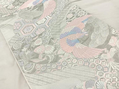 平和屋着物◎六通柄袋帯 唐織 花鳥丸文 九百錦 プラチナ箔 正絹 逸品 BAAQ9999cm