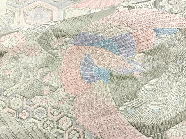 平和屋着物◎六通柄袋帯 唐織 花鳥丸文 九百錦 プラチナ箔 正絹 逸品 BAAQ9999cm