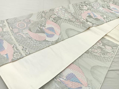 平和屋着物◎六通柄袋帯 唐織 花鳥丸文 九百錦 プラチナ箔 正絹 逸品 BAAQ9999cm
