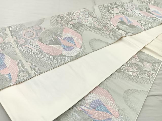 平和屋着物◎六通柄袋帯 唐織 花鳥丸文 九百錦 プラチナ箔 正絹 逸品 BAAQ9999cm