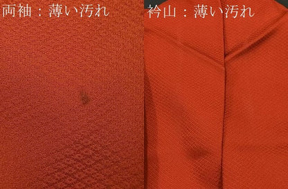 平和屋着物■付下げ　色無地　鹿の子エ霞風景地紋　弁柄色　正絹　逸品　BAAR0216jr