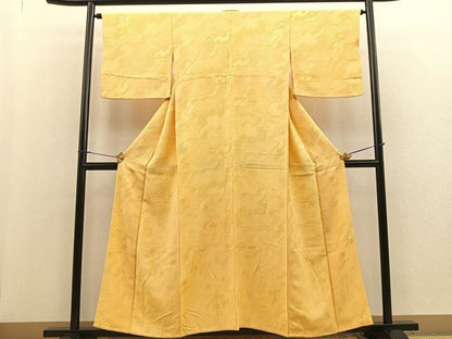 平和屋着物■上質な色無地　道長吉祥地紋　萱草色　正絹　逸品　BAAR1007vx
