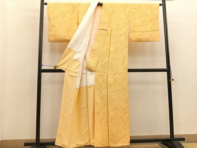 平和屋着物■上質な色無地　道長吉祥地紋　萱草色　正絹　逸品　BAAR1007vx