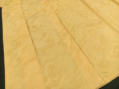 平和屋着物■上質な色無地　道長吉祥地紋　萱草色　正絹　逸品　BAAR1007vx