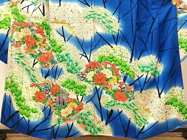 平和屋着物□豪華振袖 駒刺繍 草花文 暈し染め 金糸 正絹 逸品