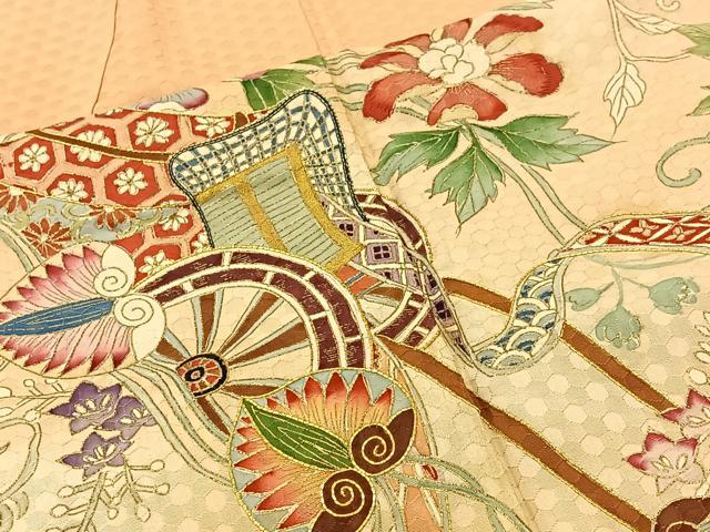 ［0677］色留袖 美品 若松葉鶴花文 駒刺繍 一つ紋 片喰 正絹 着物 袷 0677］色留袖 美品 若松葉鶴花文 駒刺繍 一つ紋 片喰 正絹 着物