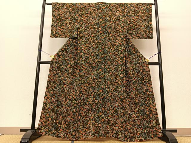 平和屋着物□上質な小紋 草花文 鬼しぼ縮緬 正絹 逸品 BAAR1366by