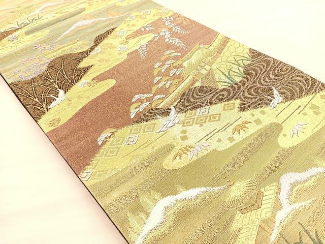 平和屋着物◎六通柄袋帯 唐織 光悦の里 紫峰水明 黒地 金糸 正絹 逸品 BAAR1627if