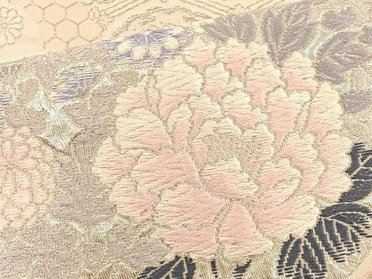 平和屋着物◎六通柄袋帯 唐織 花丸文 銀糸 正絹 逸品 BAAR1632if