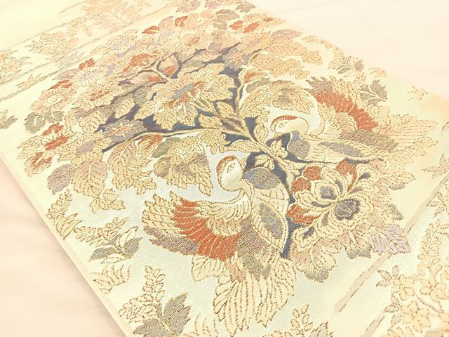 平和屋着物◎六通柄袋帯 向かい鳥花文 金銀糸 正絹 逸品 BAAR1640if