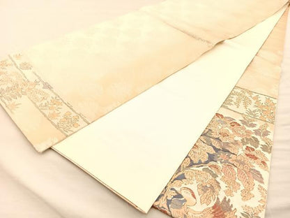 平和屋着物◎六通柄袋帯 向かい鳥花文 金銀糸 正絹 逸品 BAAR1640if