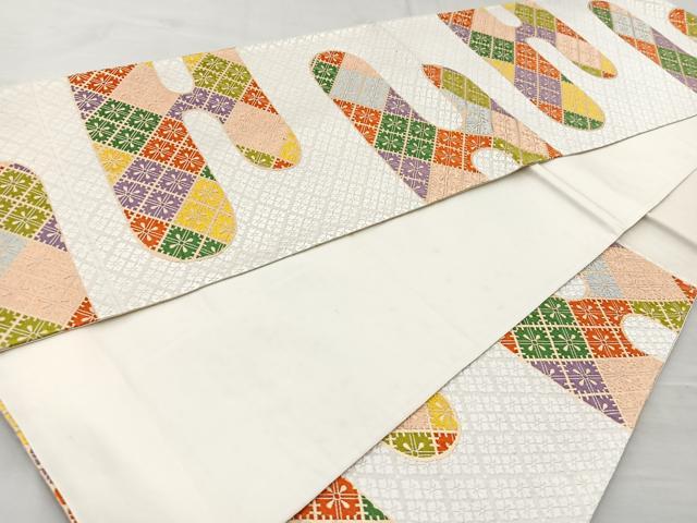 平和屋着物◎六通柄袋帯 唐織 エ霞花菱文 金糸 正絹 逸品 BAAR2815cm