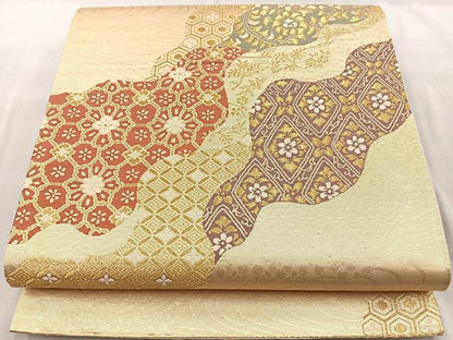 平和屋着物◎六通柄袋帯 唐織 道長花文 金糸 正絹 逸品 BAAR2819cm