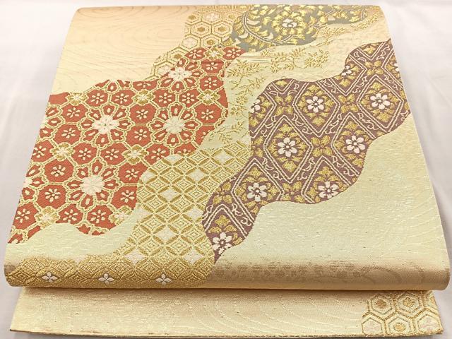 平和屋着物◎六通柄袋帯 唐織 道長花文 金糸 正絹 逸品 BAAR2819cm