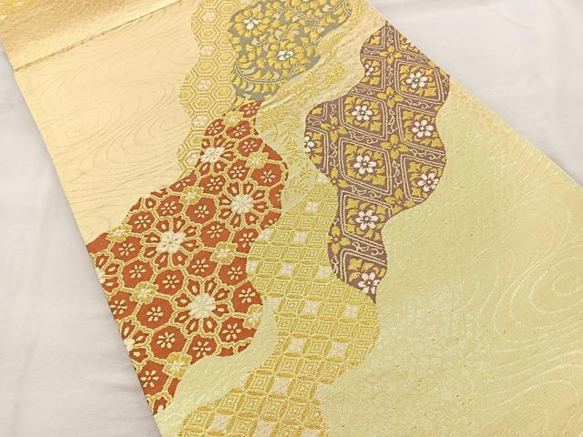 平和屋着物◎六通柄袋帯 唐織 道長花文 金糸 正絹 逸品 BAAR2819cm