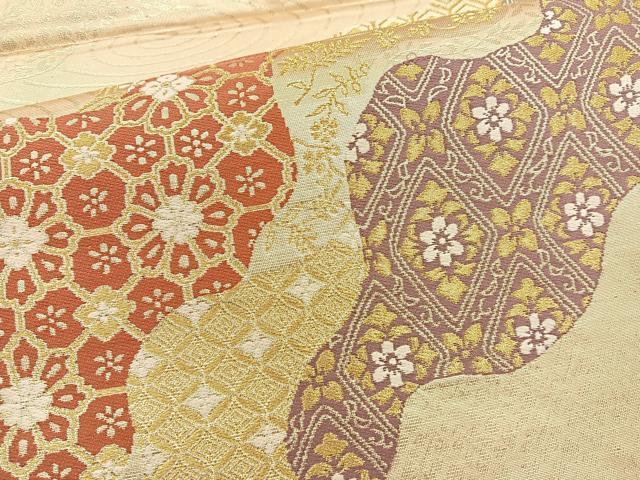 平和屋着物◎六通柄袋帯 唐織 道長花文 金糸 正絹 逸品 BAAR2819cm
