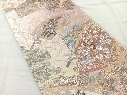 平和屋着物◎六通柄袋帯 唐織 地紙花鳥文 金糸 正絹 逸品 BAAR2821cm